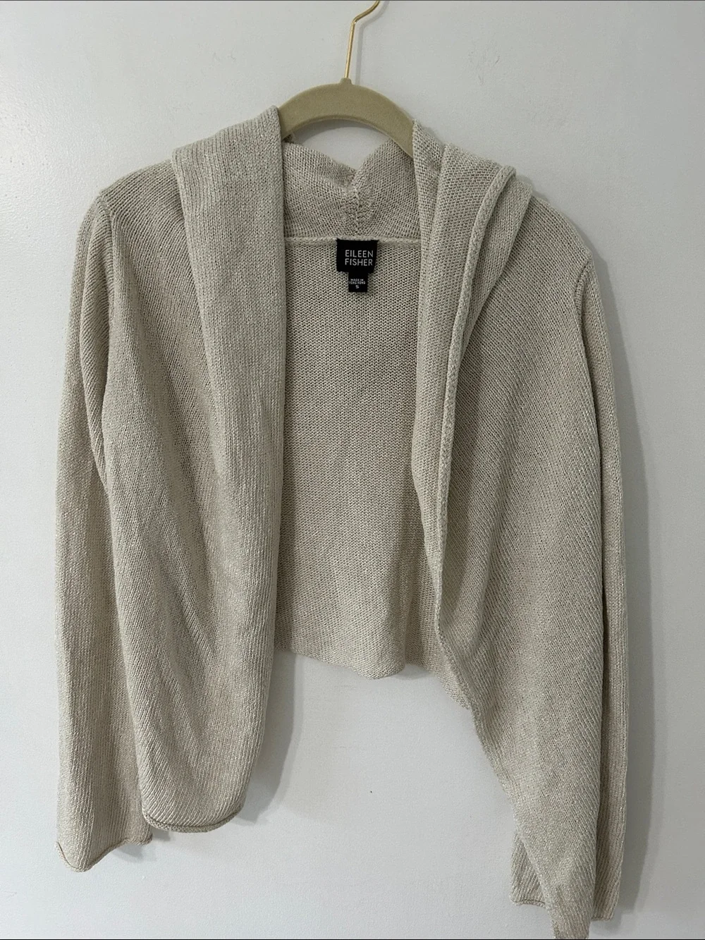 Eileen Fisher Silk Blend Draped Open-Front Knit Cardigan Asymmetrical Hem Size S